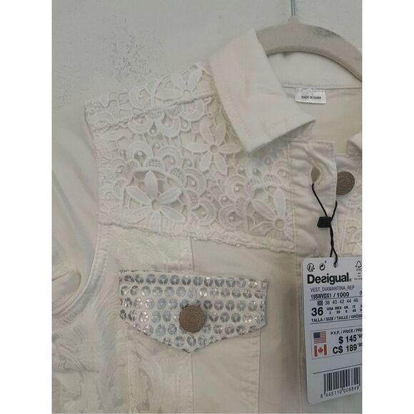 Desigual White Embroidered and Lace Detail Shirt Dress NEW - Picture 3 of 10